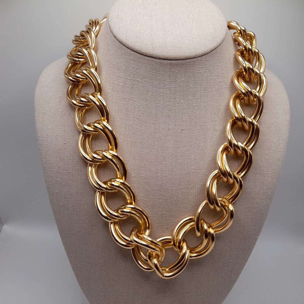 Vintage 1990s Gold Tone Double Link Chain Necklace Toggle Clasp 20 Inch